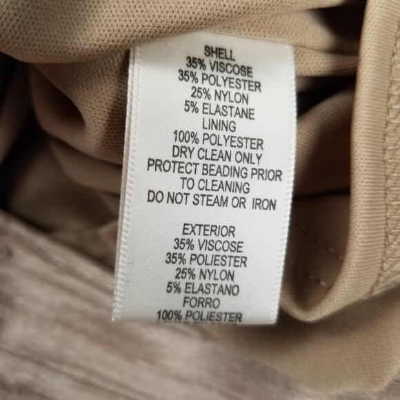 Eliza J Taupe Beige Jeweled Cutout Textured Lined Rear Zip BodyCon Dress Size 6 - Picture 6 of 6